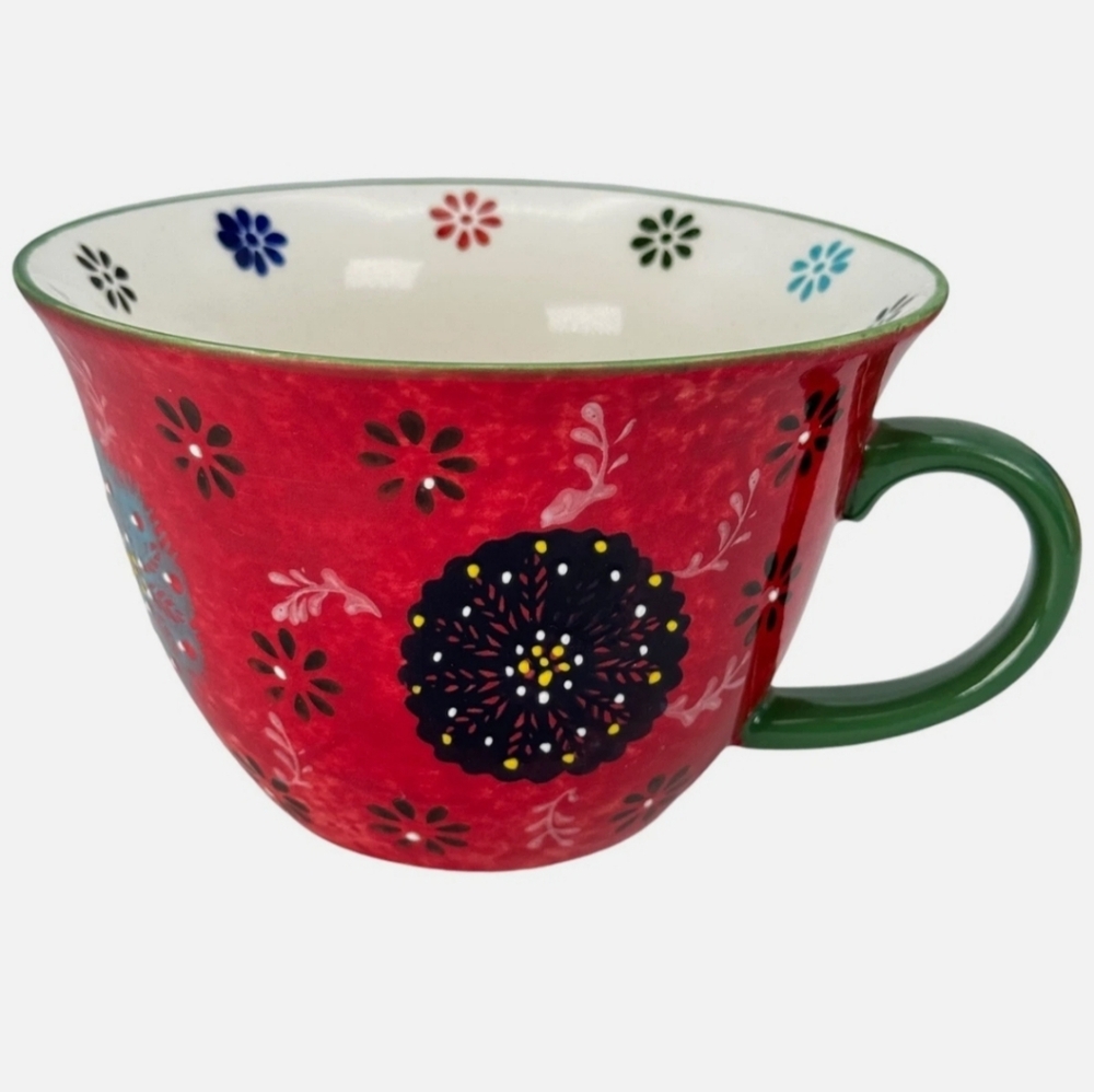 Signature Large Boho Coffee Mug Cafe Cup Latte Stoneware Red.